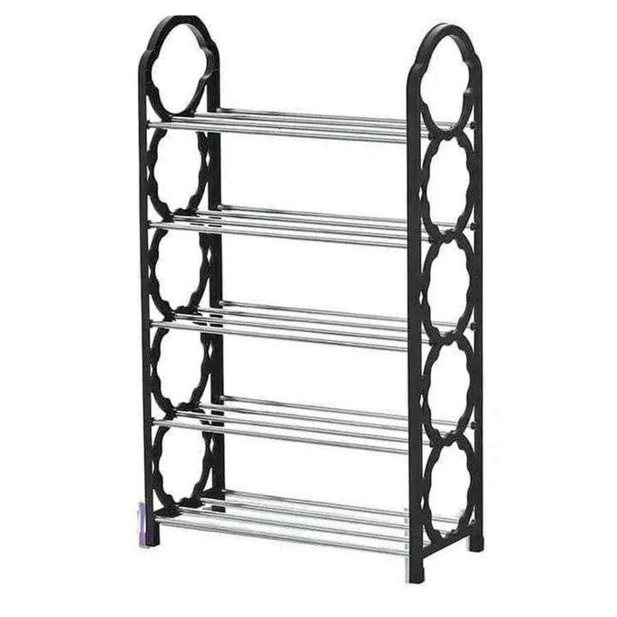 5-Layer Durable Compact Black Shoe Rack - 1 Pc for Long-Lasting Use