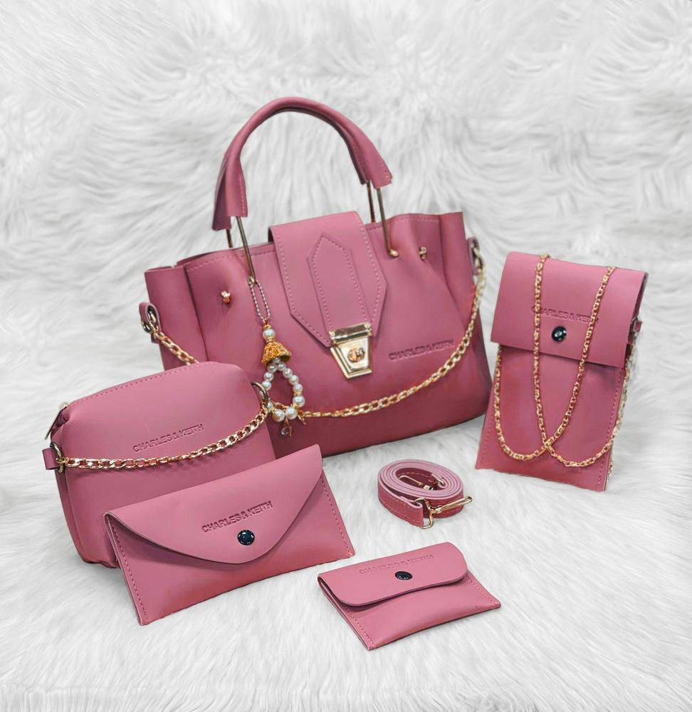 : 5 Pcs Women's PU Leather Plain Hand Bag Set
