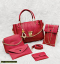 5 Pcs Women's PU Leather Plain Hand Bag Set